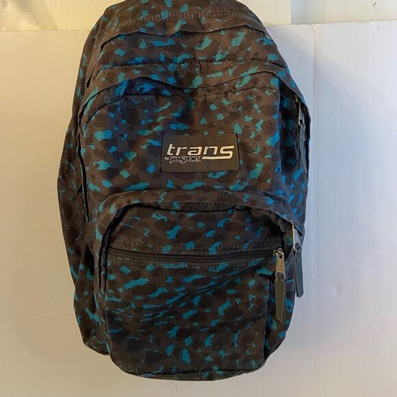 Trans Jansport 4 zippers gray teal backpack 16x21 - Picture 1 of 9